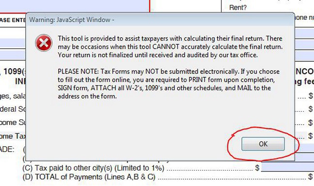Fillable Tax Return warning pic
